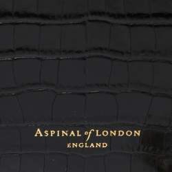 Aspinal Of London Black Croc Embossed Leather Hat Box Shoulder Bag