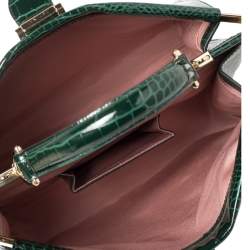 Aspinal Of London Green Croc Embossed Leather Top Handle Bag