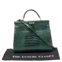 Aspinal Of London Green Croc Embossed Leather Top Handle Bag