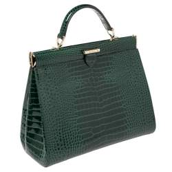 Aspinal Of London Green Croc Embossed Leather Top Handle Bag