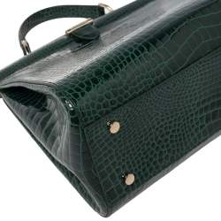 Aspinal Of London Green Croc Embossed Leather Top Handle Bag