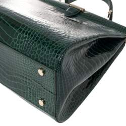 Aspinal Of London Green Croc Embossed Leather Top Handle Bag