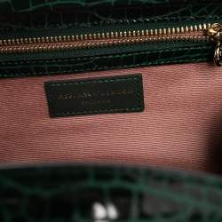 Aspinal of London Green Croc Embossed Leather Trinket Top Handle Bag 