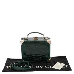 Aspinal of London Green Croc Embossed Leather Trinket Top Handle Bag 