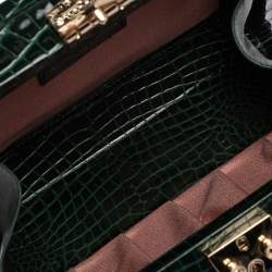 Aspinal of London Green Croc Embossed Leather Trinket Top Handle Bag 