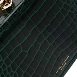 Aspinal of London Green Croc Embossed Leather Trinket Top Handle Bag 