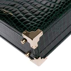 Aspinal of London Green Croc Embossed Leather Trinket Top Handle Bag 