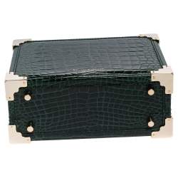 Aspinal of London Green Croc Embossed Leather Trinket Top Handle Bag 