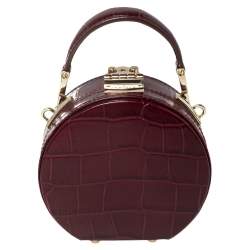 Aspinal Of London Burgundy Croc Embossed Leather Hat Box Shoulder Bag