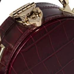 Aspinal Of London Burgundy Croc Embossed Leather Hat Box Shoulder Bag