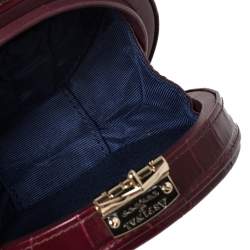 Aspinal Of London Burgundy Croc Embossed Leather Hat Box Shoulder Bag