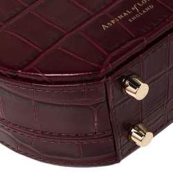 Aspinal Of London Burgundy Croc Embossed Leather Hat Box Shoulder Bag