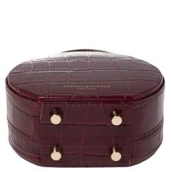 Aspinal Of London Burgundy Croc Embossed Leather Hat Box Shoulder Bag
