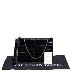 Aspinal Of London Black Croc Embossed Leather Soho Clutch