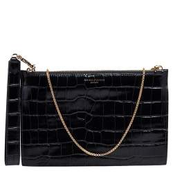 Aspinal Of London Black Croc Embossed Leather Soho Clutch