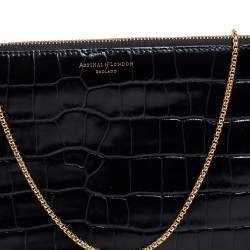 Aspinal Of London Black Croc Embossed Leather Soho Clutch