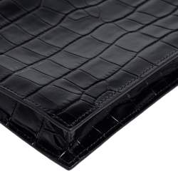 Aspinal Of London Black Croc Embossed Leather Soho Clutch