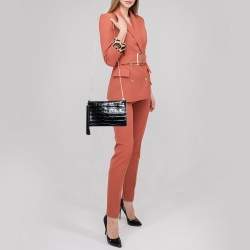 Aspinal Of London Black Croc Embossed Leather Soho Clutch