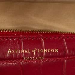 Pre Owned Aspinal of London Red Croc Embossed Leather Small Mayfair Top Handle Bag