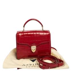 Pre Owned Aspinal of London Red Croc Embossed Leather Small Mayfair Top Handle Bag