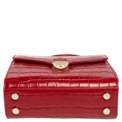 Pre Owned Aspinal of London Red Croc Embossed Leather Small Mayfair Top Handle Bag
