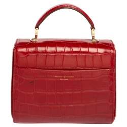 Pre Owned Aspinal of London Red Croc Embossed Leather Small Mayfair Top Handle Bag
