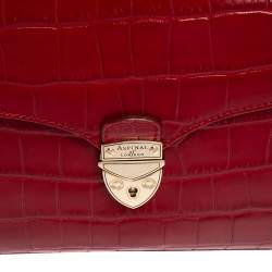 Pre Owned Aspinal of London Red Croc Embossed Leather Small Mayfair Top Handle Bag