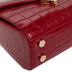 Pre Owned Aspinal of London Red Croc Embossed Leather Small Mayfair Top Handle Bag