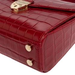 Pre Owned Aspinal of London Red Croc Embossed Leather Small Mayfair Top Handle Bag