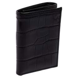 Aspinal Of London Black Croc Embossed Leather Trifold Wallet