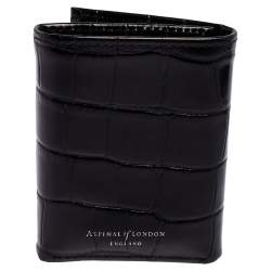 Aspinal Of London Black Croc Embossed Leather Trifold Wallet