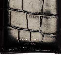 Aspinal Of London Black Croc Embossed Leather Trifold Wallet