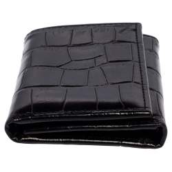 Aspinal Of London Black Croc Embossed Leather Trifold Wallet