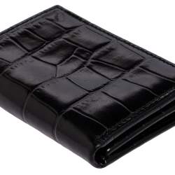 Aspinal Of London Black Croc Embossed Leather Trifold Wallet