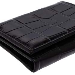 Aspinal Of London Black Croc Embossed Leather Trifold Wallet