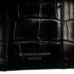Aspinal Of London Black Croc Embossed Leather Trifold Wallet