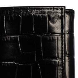 Aspinal Of London Black Croc Embossed Leather Trifold Wallet