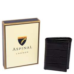 Aspinal Of London Black Croc Embossed Leather Trifold Wallet