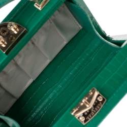 Pre Owned Aspinal Of London Green Croc Embossed Leather Micro Trunk Top Handle Bag