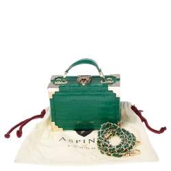 Pre Owned Aspinal Of London Green Croc Embossed Leather Micro Trunk Top Handle Bag