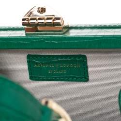 Pre Owned Aspinal Of London Green Croc Embossed Leather Micro Trunk Top Handle Bag
