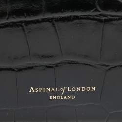 Aspinal Of London Black Croc Embossed Leather Hat Box Shoulder Bag