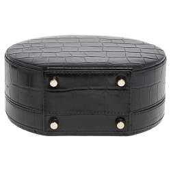 Aspinal Of London Black Croc Embossed Leather Hat Box Shoulder Bag