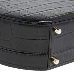 Aspinal Of London Black Croc Embossed Leather Hat Box Shoulder Bag