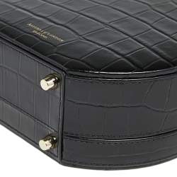 Aspinal Of London Black Croc Embossed Leather Hat Box Shoulder Bag
