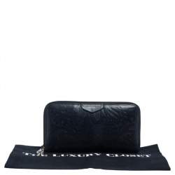 Aspinal Of London Navy Blue Embossed Leather Zip Around Wallet