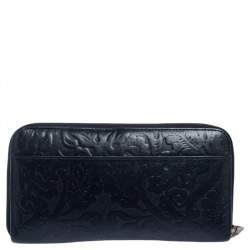 Aspinal Of London Navy Blue Embossed Leather Zip Around Wallet