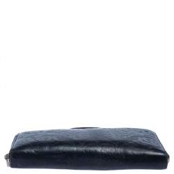 Aspinal Of London Navy Blue Embossed Leather Zip Around Wallet
