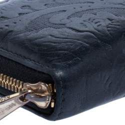 Aspinal Of London Navy Blue Embossed Leather Zip Around Wallet