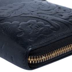 Aspinal Of London Navy Blue Embossed Leather Zip Around Wallet